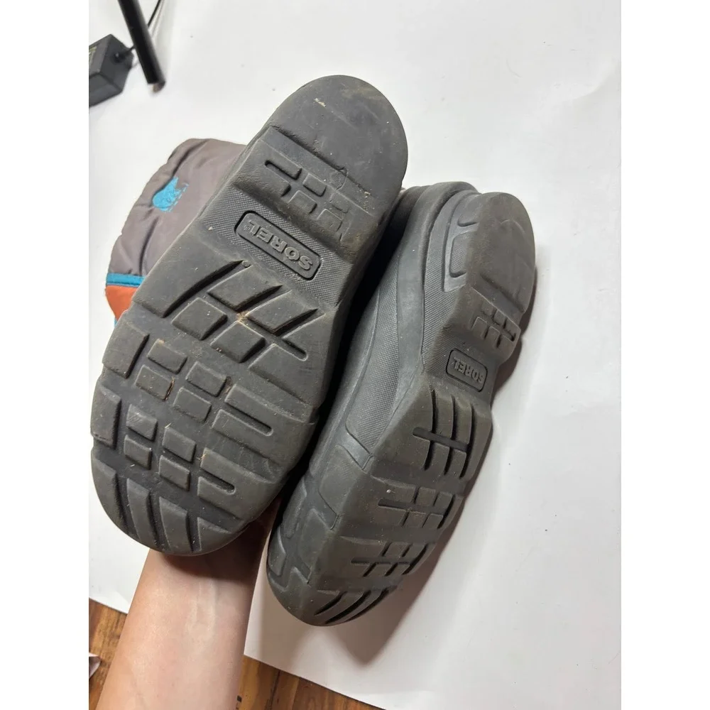 Sorel Kids Snow Boots Grey Orange Blue Winter Waterproof Size 2 USA 33 EUR